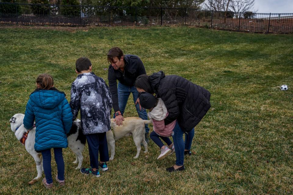 The Hawkins family plays at their home in Chesterfield, Missouri, on Jan. 11, 2024.