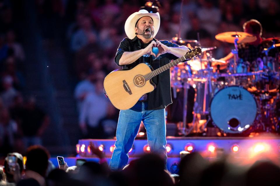 Garth Brooks performs during his Stadium Tour concert at Nissan Stadium in Nashville, Tenn., Friday, April 15, 2022.