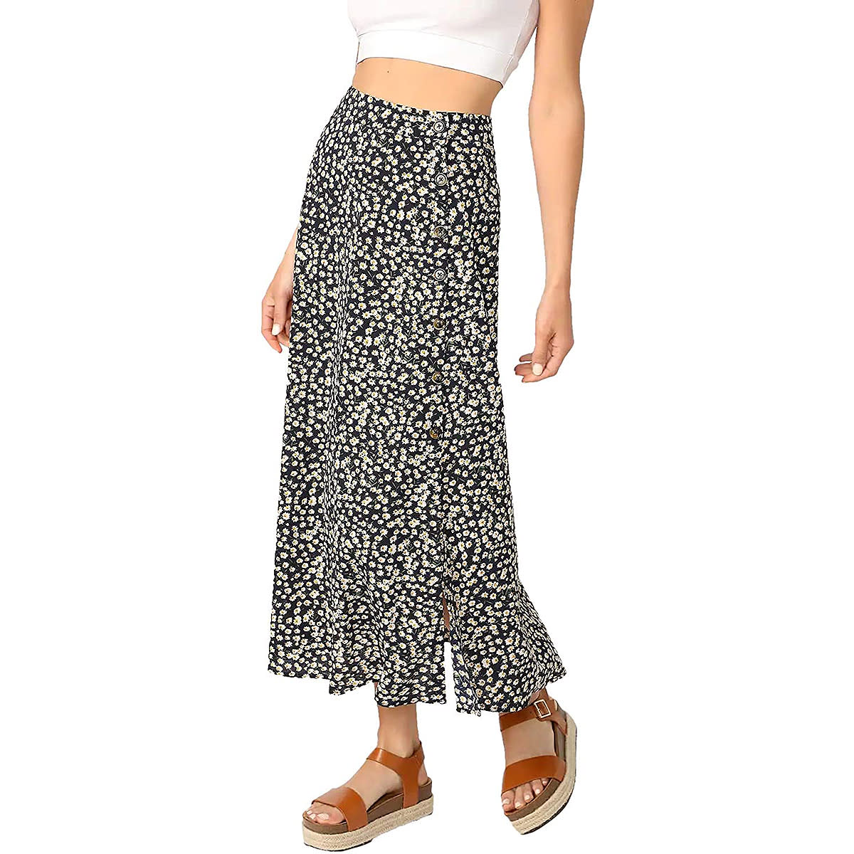 Shein A-Line Button Side Split Midi Skirt