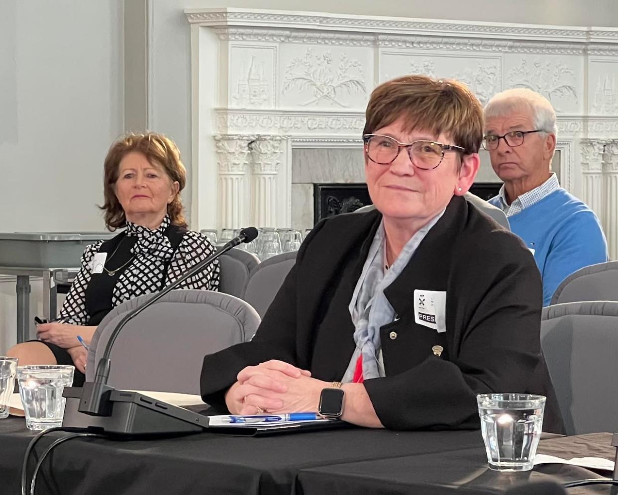 Laurie Boucher, right, is mayor of the Town of Antigonish. She spoke to the province's law amendments committee in Halifax on Monday. (Jean Laroche/CBC - image credit)