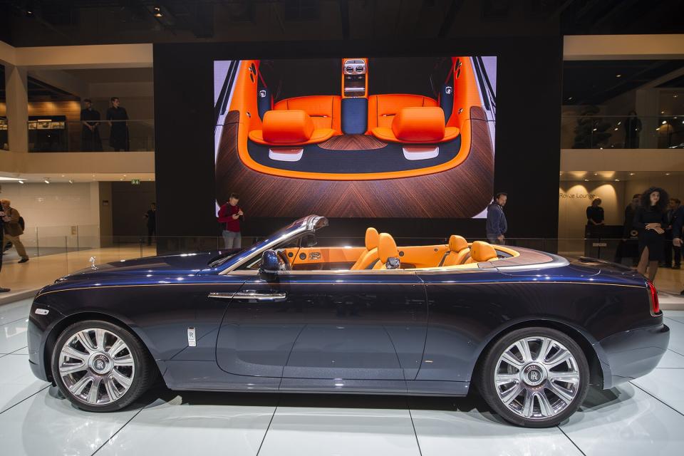 The Rolls-Royce Dawn convertible is presented at the booth of the British carmaker during a press day of the 66th IAA auto show in Frankfurt am Main