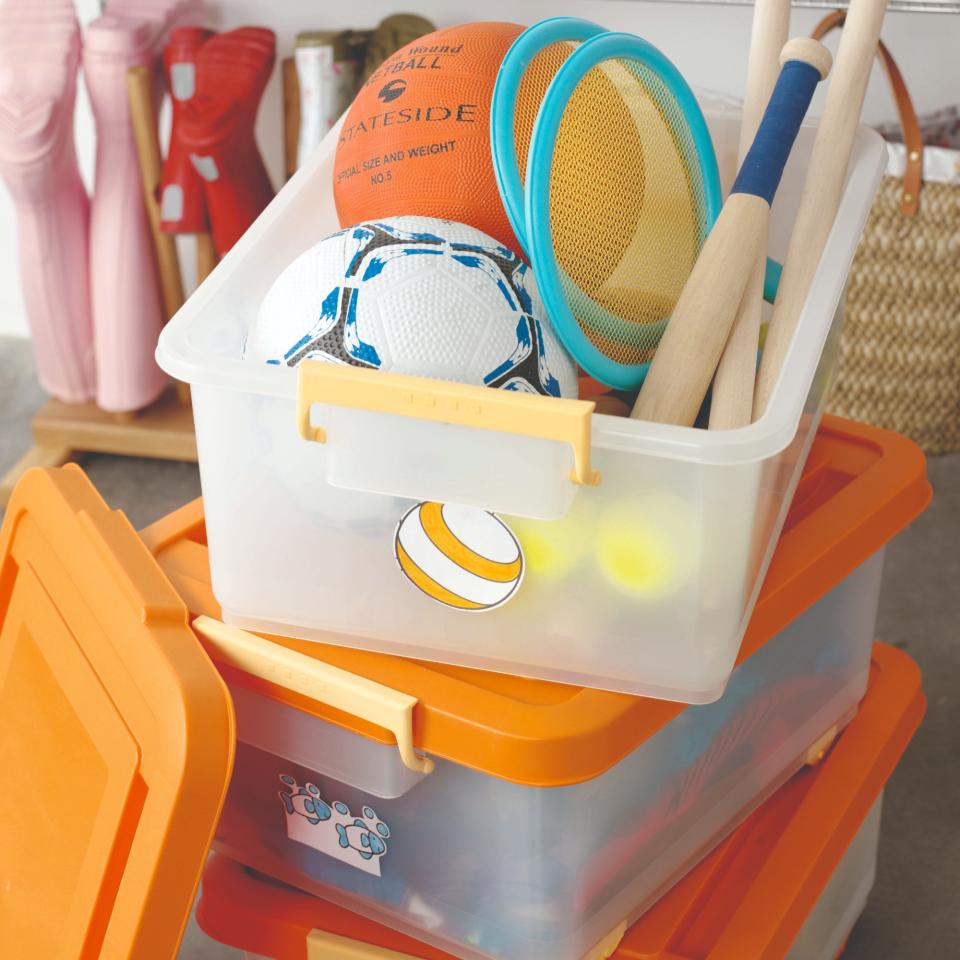 Storage boxes filled with toys