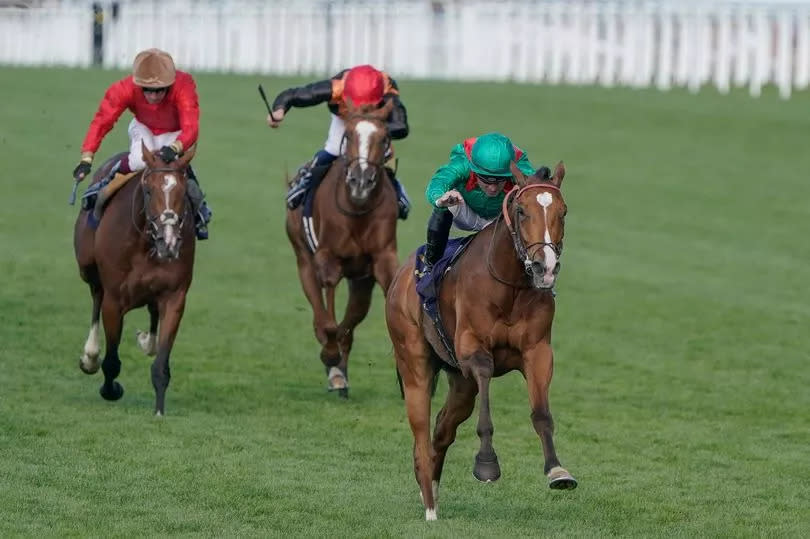 Stephane Pasquier and Calandagan (centre, green) win the King Edward VII Stakes on day four during Royal Ascot 2024 at Ascot Racecourse on Friday, June 21 2024