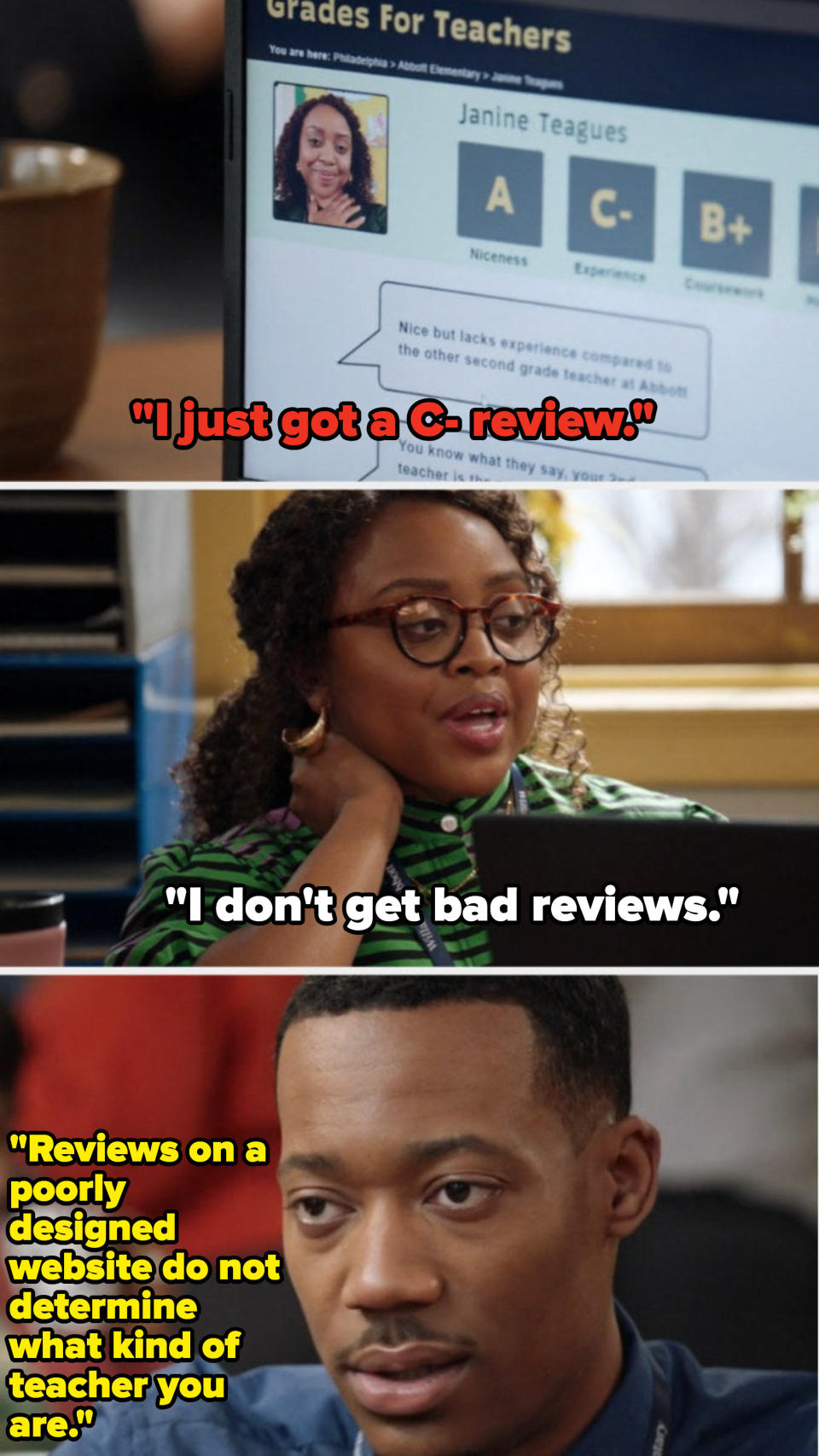 Gregory tells Janine that one negative online review doesn't mean she's not a great educator