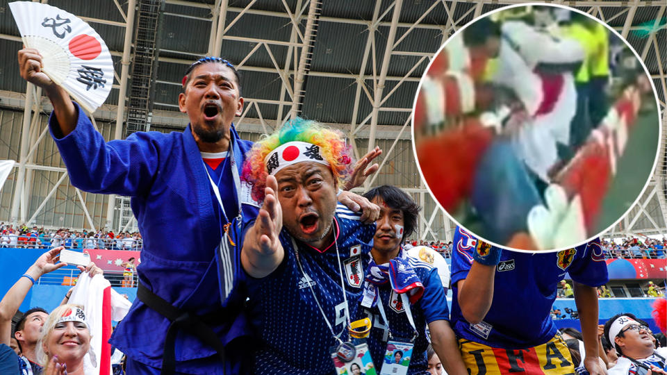 Japanese fans have been praised for their post-match gesture. Pic: Getty/Youtube