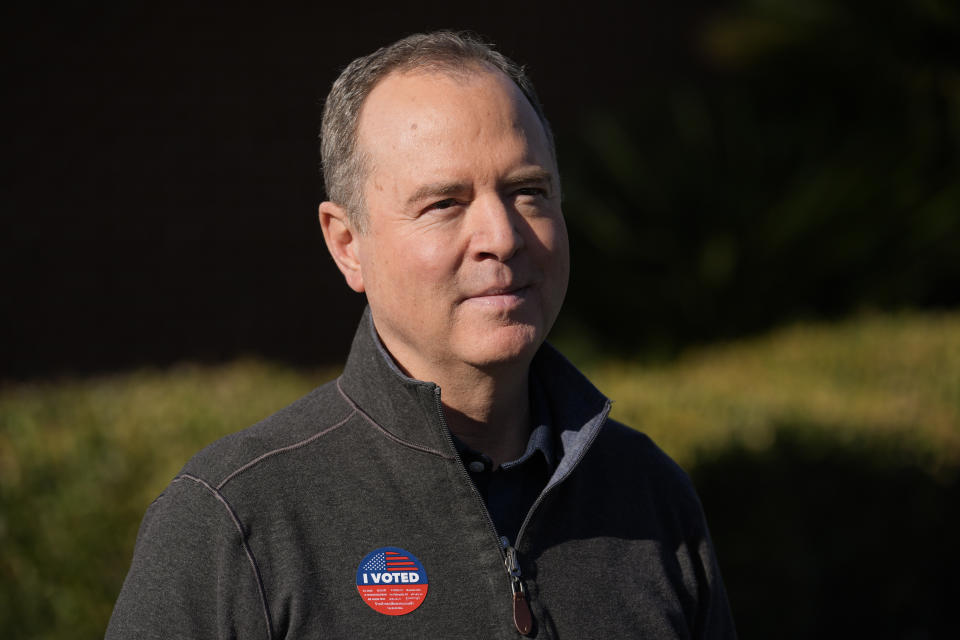 Rep. Adam Schiff, D-Calif., fields questions after voting, Tuesday, March 5, 2024, in Burbank, Calif. Schiff is running for U.S. Senate to replace the late Sen. Dianne Feinstein. (AP Photo/Marcio Jose Sanchez)