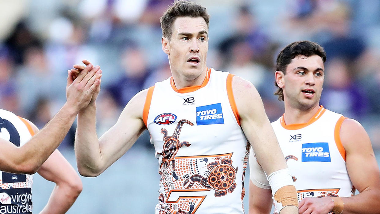 Star Greater Western Sydney forward Jeremy Cameron (pictured middle) has told the Giants he wants to be traded. (Getty Images)