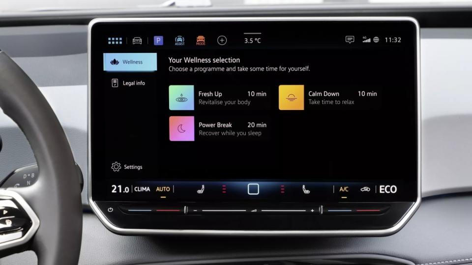 車機內有著健康應用程式，將可以結合燈光、音響、空調來調節駕駛的情緒。（圖／Volkswagen提供）
