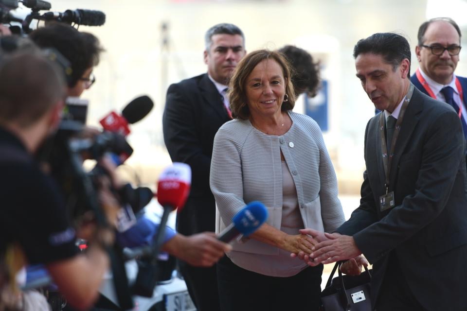 Italy's Interior Minister Luciana Lamorgese arrives on the occasion of an informal meeting of EU interior ministers in Valetta, Malta, Monday, Sept. 23, 2019. The interior ministers from Italy, Malta, France and Germany were meeting in Malta on Monday to develop some automatic mechanism to assure that those rescued at sea will be distributed among other countries and not be the responsibility of the nations where they land. (AP Photo/Jonathan Borg)