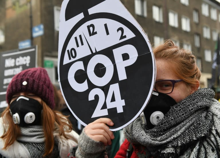 Protesters marched outside the conference site in Poland