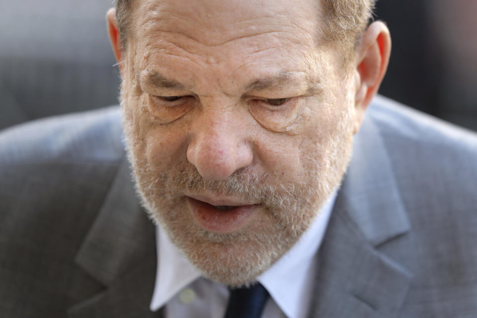 Harvey Weinstein arrives for jury selection in his trial on rape and sexual assault charges, in New York, Wednesday, Jan. 15, 2020. (AP Photo/Seth Wenig)