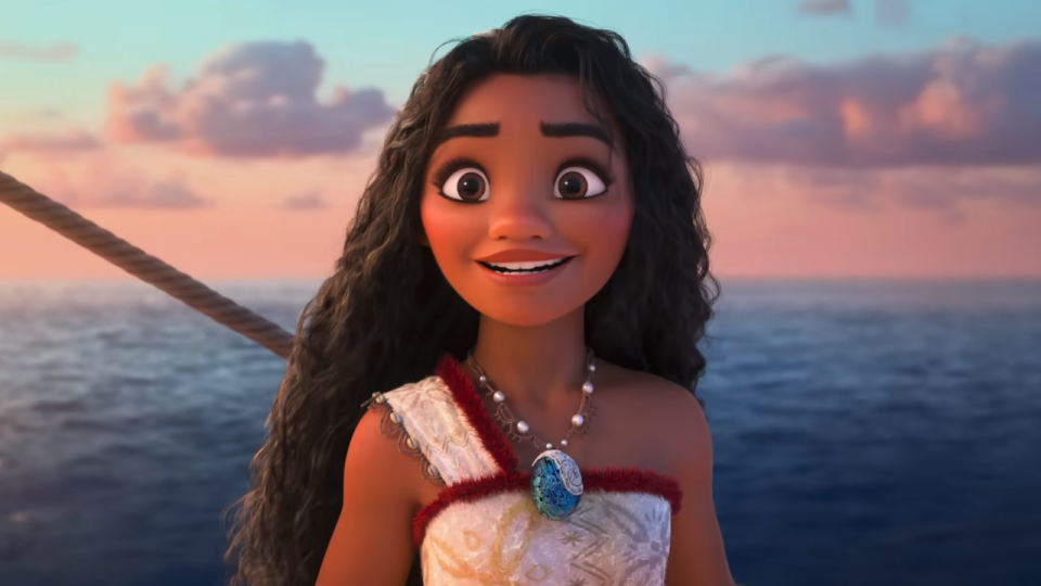 Moana smiling at sea in Moana 2