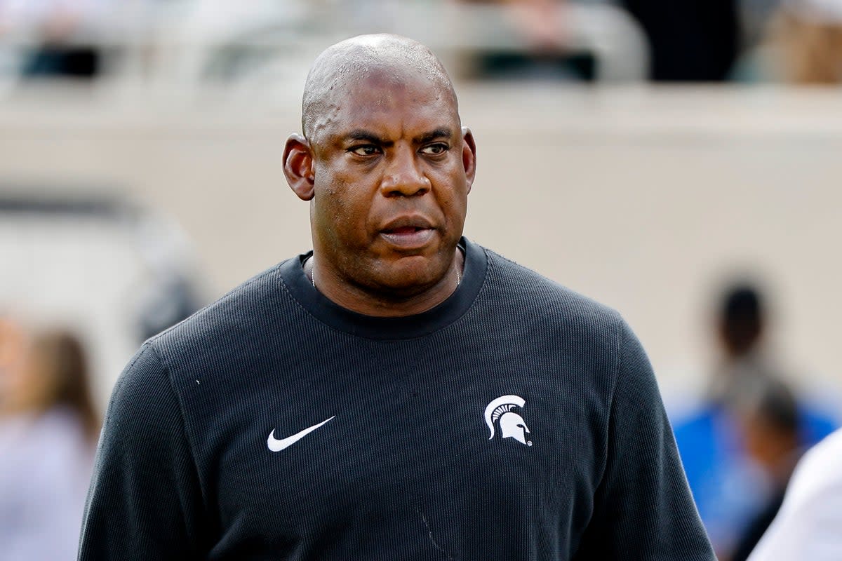 Mel Tucker head coach of the Michigan State Spartans looks on before a game against the Richmond Spiders at Spartan Stadium on September 09, 2023 in East Lansing, Michigan. (Getty Images)