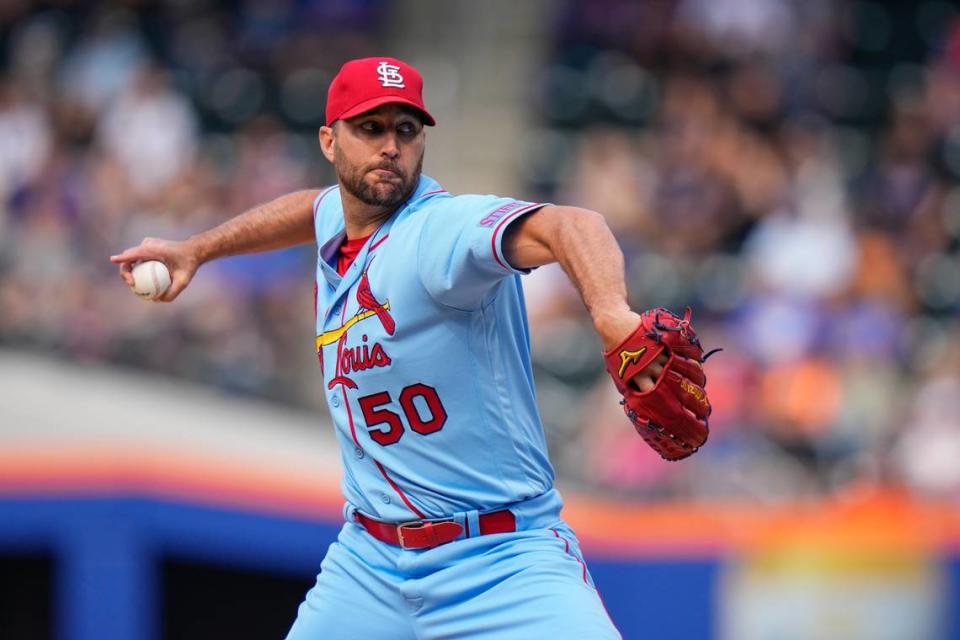 St. Louis Cardinals hurler Adam Wainwright pitches during the first inning of a game against the New York Mets on Saturday, June 17, in New York. The struggling Wainwright was placed on the injured list Wednesday with a right shoulder strain, just six days after his manager stood at the podium at Busch Stadium and vehemently denied he was pitching with an injury.