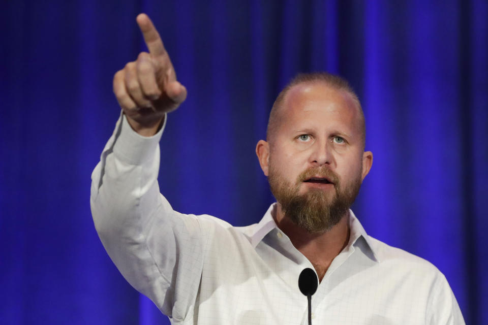 Brad Parscale campaign manager for Trump's 2020 reelection campaign speaks during the California GOP fall convention on Saturday, Sept. 7, 2019, in Indian Wells, Calif. (AP Photo/Chris Carlson)