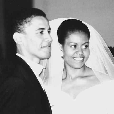 <p>Michelle Obama Instagram</p> Barack and Michelle Obama on their wedding day in 1992.