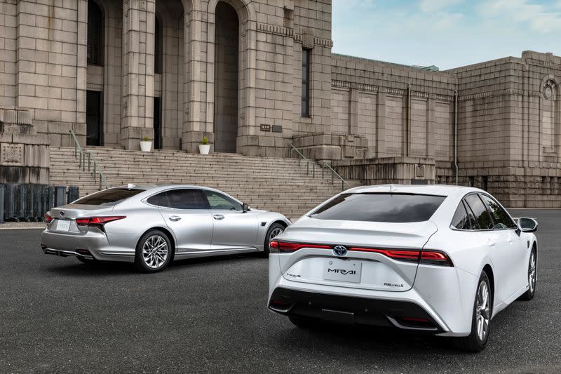 Lexus LS and Toyota Mirai cars in front of the Meiji Memorial Picture Gallery in Shinjuku, Tokyo in this undated handout photo