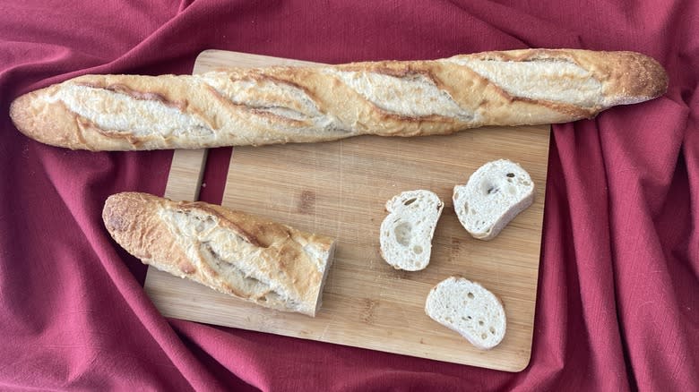 Costco baguettes on cutting board