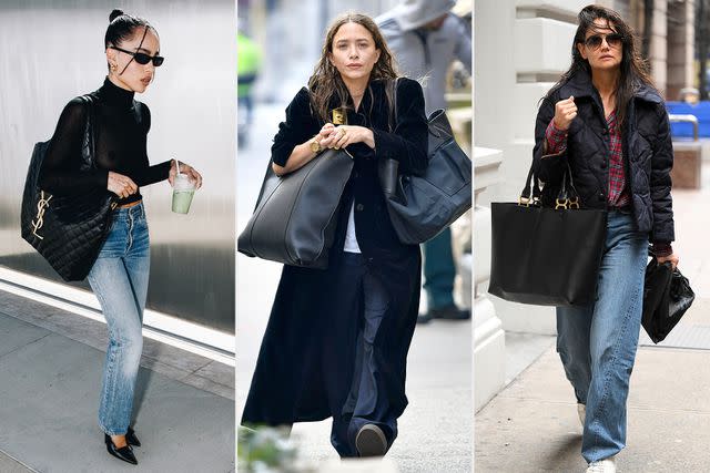 <p>Courtesy YSL; Splashnews.com (2)</p> Zoë Kravitz, Mary-Kate Olsen and Katie Holmes carrying enormous purses