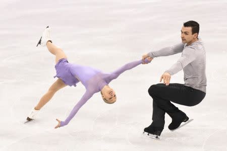 Feb 15, 2018; Pyeongchang, South Korea; Alexa Scimeca Knierim and Chris Knierim (USA) compete in pairs free skating during the Pyeongchang 2018 Olympic Winter Games at Gangneung Ice Arena. Mandatory Credit: Robert Hanashiro-USA TODAY Sports