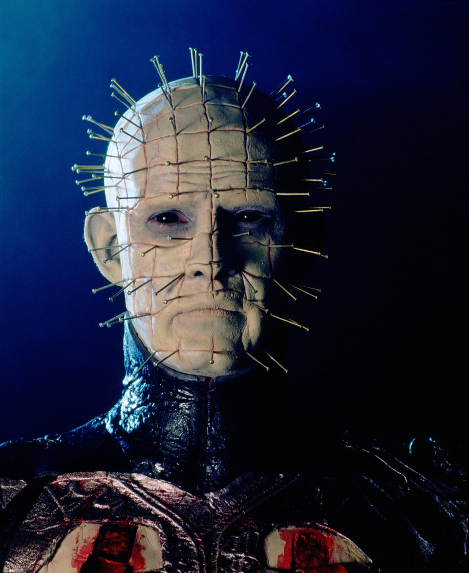 English actor Doug Bradley as Pinhead, leader of the Cenobites, in a publicity still for the film 'Hellraiser', 1987.   (Photo by Murray Close/Getty Images)