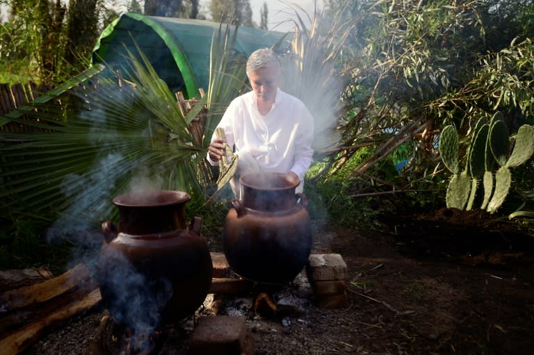 Venezuela's Maria Fernanda Di Giacobbe cooks at a gathering of big-name chefs in Mexico City's floating gardens of Xochimilco to discuss food and biodiversity