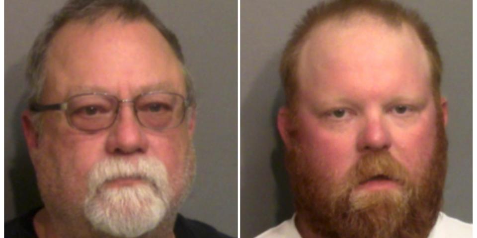 Former police officer Gregory McMichael, 64, and his son Travis McMichael pose for a booking photo they were arrested by the Georgia Bureau of Investigation and charged with murder in the shooting death of unarmed black man Ahmaud Arbery, in Brunswick, Georgia, U.S. in a combination of photographs taken May 7, 2020. Glynn County Sheriff?s Office/Handout via REUTERS. 