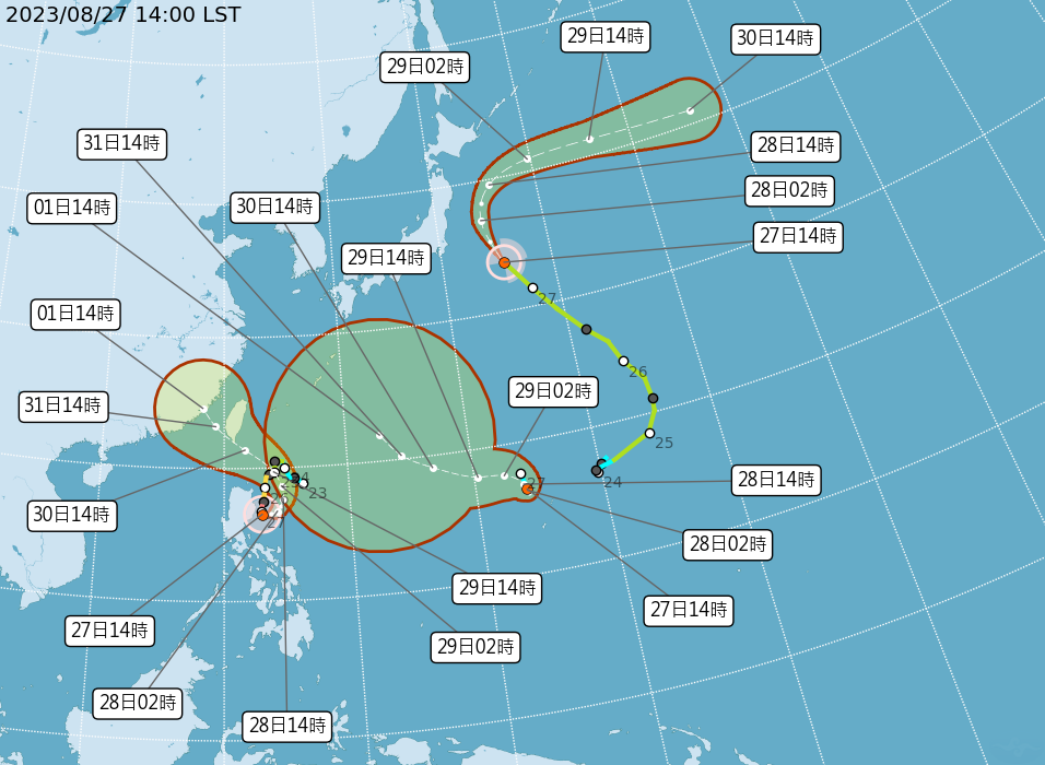 蘇拉颱風逼近，另一熱帶低氣壓又形成。 (圖:中央氣象局)