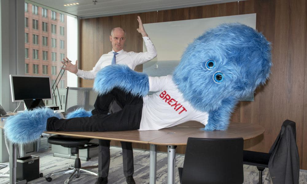 Stef Blok with the blue Brexit monster