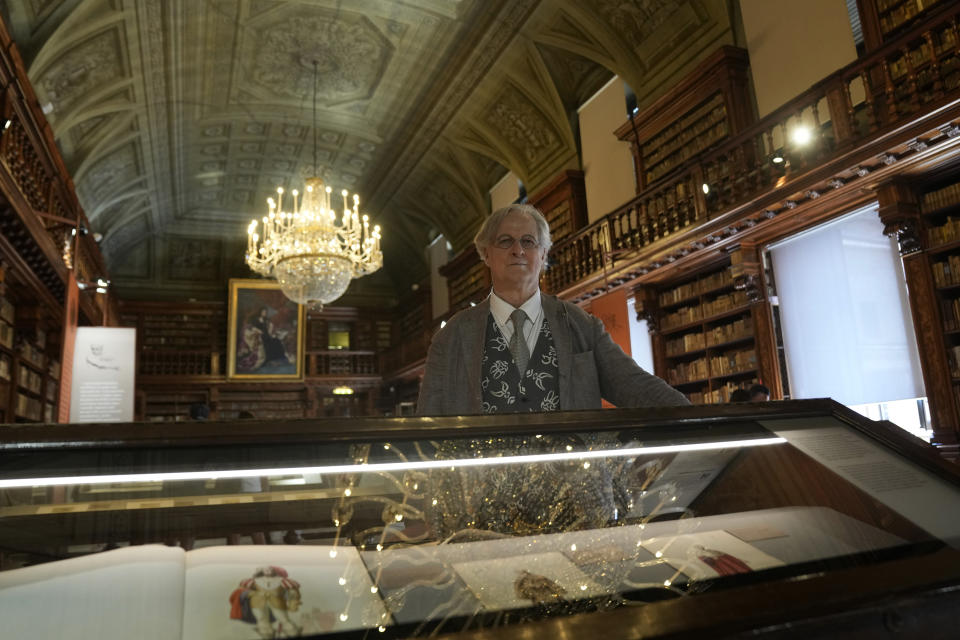 Milan's Brera Art Gallery director James M. Bradburne poses for photos prior to an interview with the Associated Press, at Brera's art gallery, in Milan, Italy, Friday, June 23, 2023. The British-Canadian director of Milan’s Brera Art Gallery was hired with a reform that brought in a slew of foreign museum directors and ends his eight-year tenure as a new center-right government seeks to return top jobs to Italians. (AP Photo/Antonio Calanni)