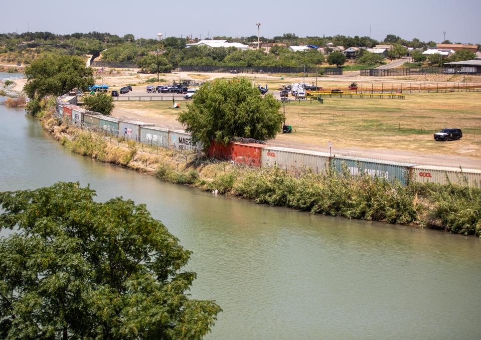 A park along the Rio Grande is used as a staging area for Operation Loan Star on Friday, July 21, 2023, in Eagle Pass, Texas.