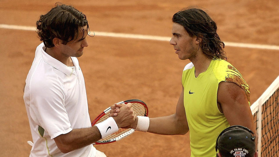 Roger Federer and Rafael Nadal played a five-hour epic at the 2006 Rome Masters final. Pic: Getty