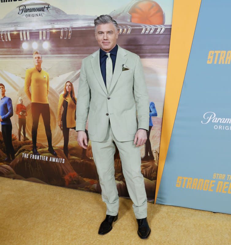 Anson Mount arrives on the red carpet at the premiere of "Star Trek: Strange New Worlds" at AMC Lincoln Square Theater on April 30, 2022, in New York City. The actor turns 51 on February 25. File Photo by John Angelillo/UPI