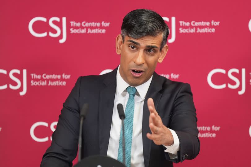 Prime Minister Rishi Sunak giving his speech in central London on welfare reform, where he called for an end to the 'sick note culture'