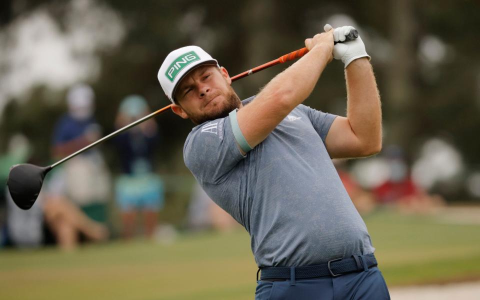 Augusta National Golf Club - Augusta, Georgia, U.S. - April 9, 2021 England's Tyrrell Hatton hits his tee shot on the 3rd hole during the second round - REUTERS /BRIAN SNYDER 