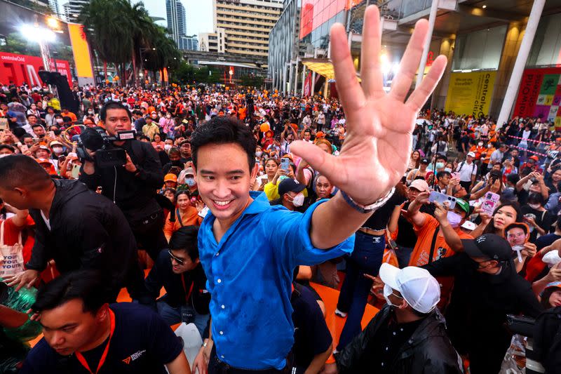 Move Forward Party leader Pita Limjaroenrat thanks voters ahead of the vote for a new prime minister on July 13, in Bangkok