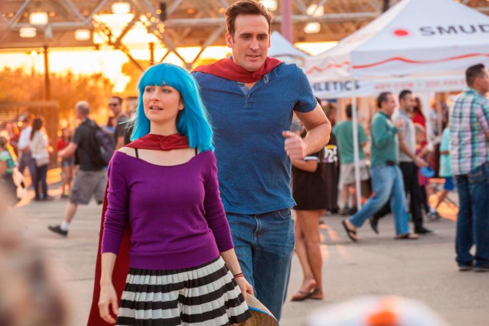 Actors Dana Brooke and Jason Kuykendall appear in a scene from “Not Your Year” that was filmed at the Sacramento Republic’s stadium at Cal Expo in Sacramento.