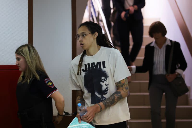 U.S. basketball player Brittney Griner attends a court hearing in Khimki