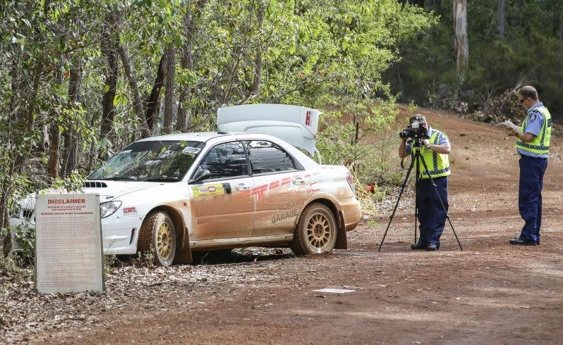 Police at  the scene of the rally crash. Picture: Rob Duncan/The West Australian