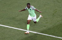 Soccer Football - World Cup - Group D - Nigeria vs Iceland - Volgograd Arena, Volgograd, Russia - June 22, 2018 Nigeria's Ahmed Musa celebrates scoring their second goal REUTERS/Sergio Perez