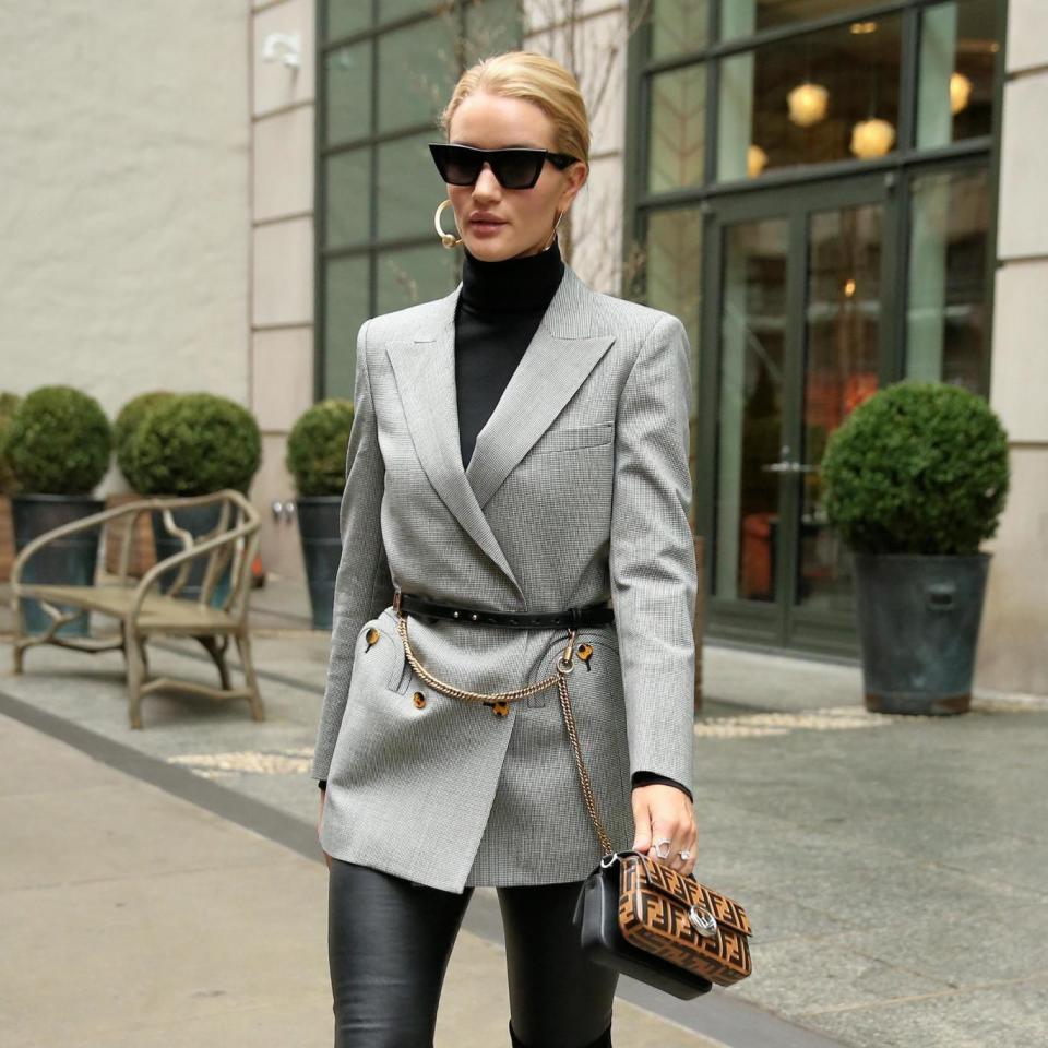 Rosie Huntington-Whiteley wearing Blaze Milano, Yves Saint Laurent and Fendi purse (Christopher Peterson/Splash News)