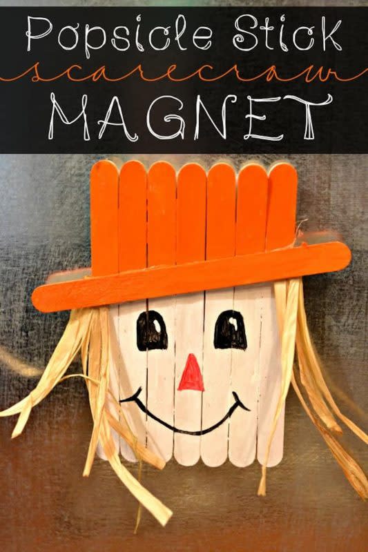 <p>Today’s Creative Ideas</p><p>Talk about cuteness overload! This fall DIY from <a href="https://todayscreativeideas.com/popsicle-stick-scarecrow-magnet/" rel="nofollow noopener" target="_blank" data-ylk="slk:Today’s Creative Ideas;elm:context_link;itc:0;sec:content-canvas" class="link "><em>Today’s Creative Ideas</em></a> is something both kids and parents will have fun making.</p>