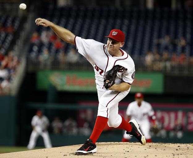 Stephen Strasburg left his return start on Wednesday in the third inning with an apparently injury. (AP)