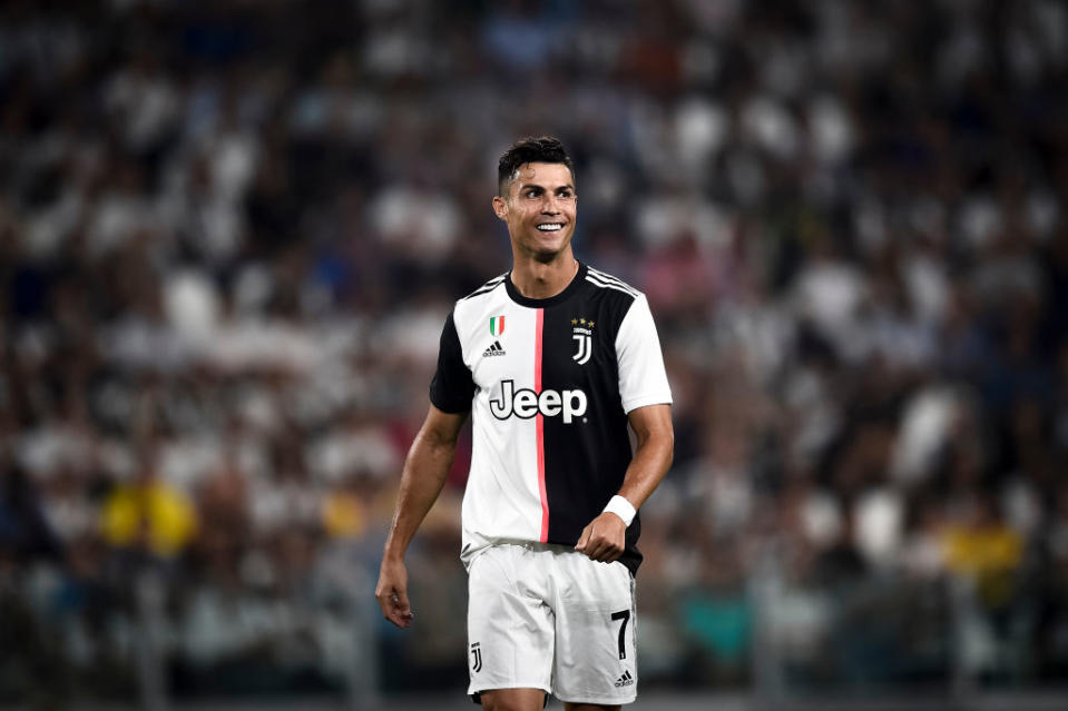 Cristiano Ronaldo of Juventus FC smiles during the Serie A football match between Juventus FC and SSC Napoli. Juventus FC won 4-3 over SSC Napoli. (Photo by NicolÃ Campo/LightRocket via Getty Images)