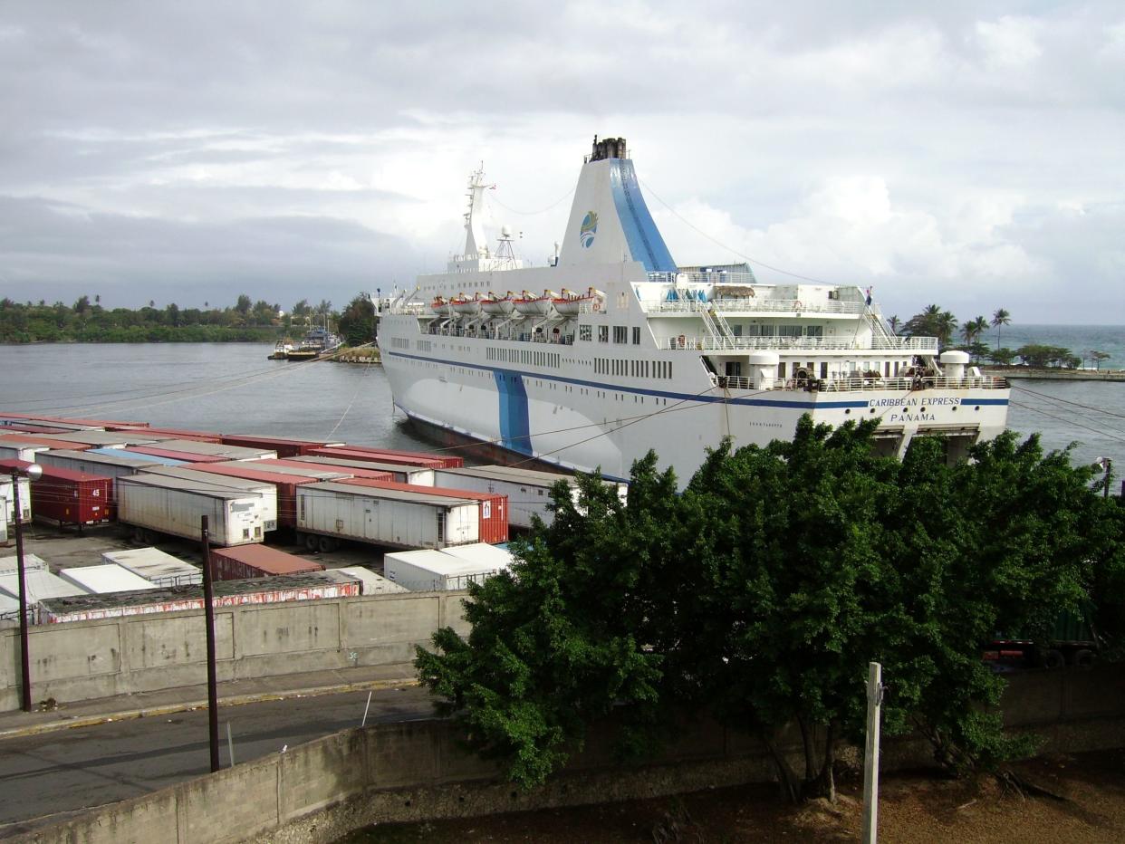 Santo Domingo, Dominican Republic - February 20, 2006: Cruise ship moored in Santo Domingo harbour, on the Rio Ozama.