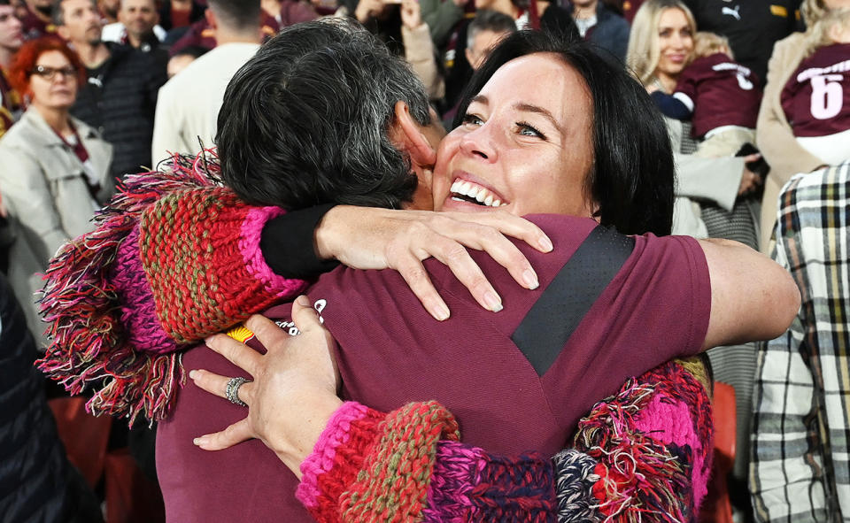 Billy Slater, pictured here with wife Nicole after Queensland's 2023 State of Origin triumph.