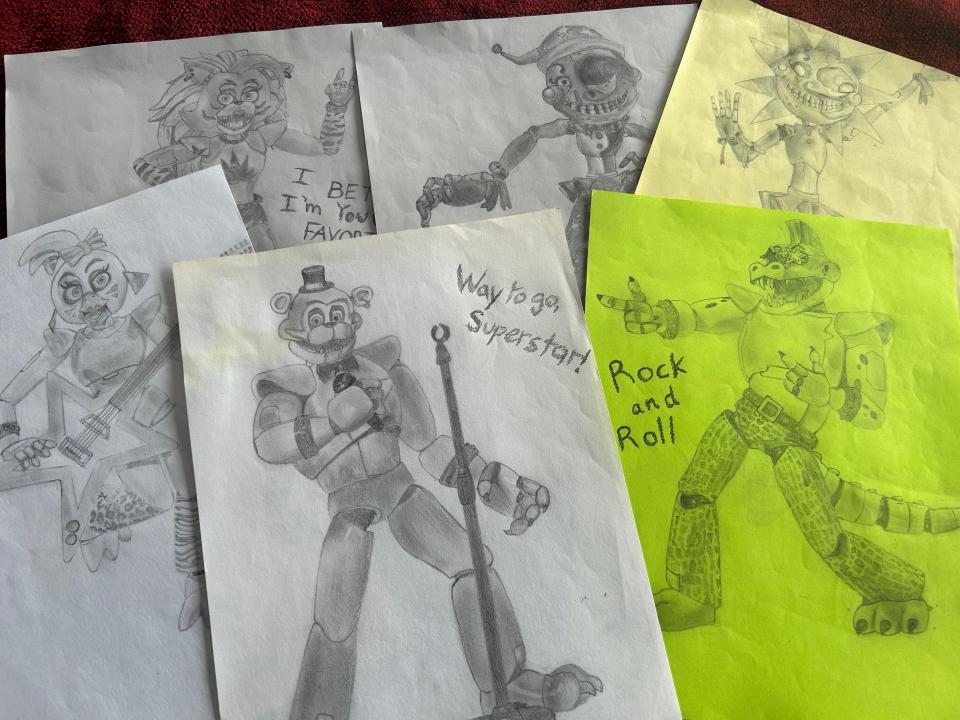 Fan art by Dashiell Suess of characters from “Five Nights at Freddy’s.”