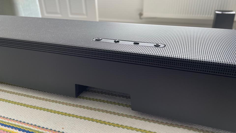 A closeup of the top of the Samsung HW-Q990C soundbar.