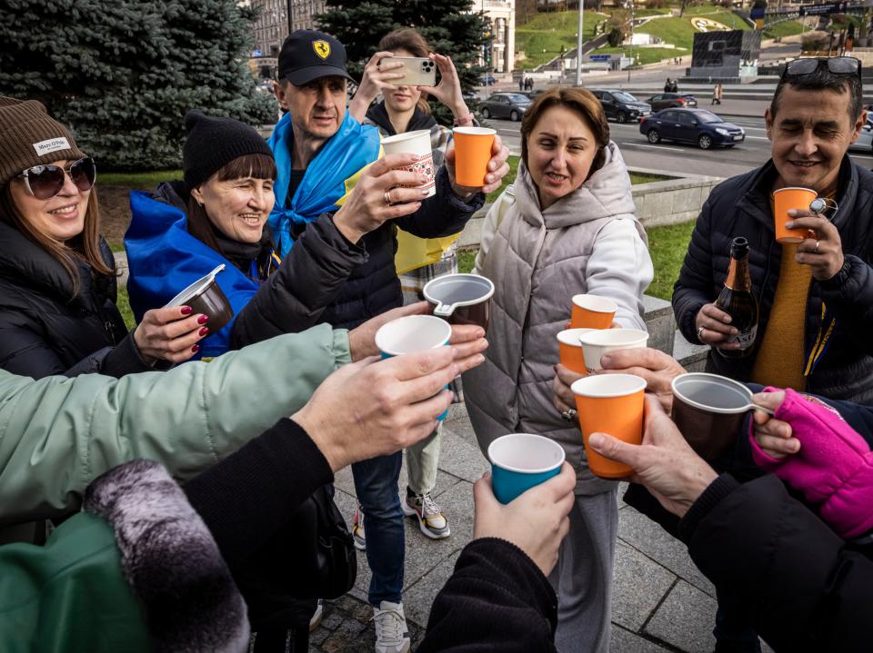 Ukrainians in Kyiv have been celebrating the Russian retreat in the south (Getty Images)