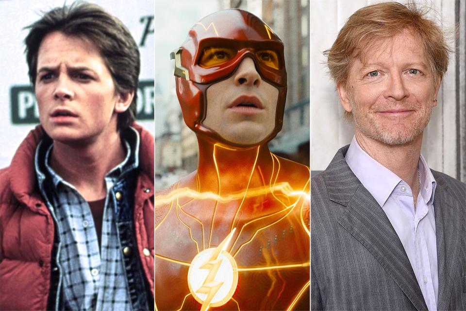 Michael J. Fox in 'Back to the Future'; Ezra Miller in 'The Flash'; Eric Stoltz
